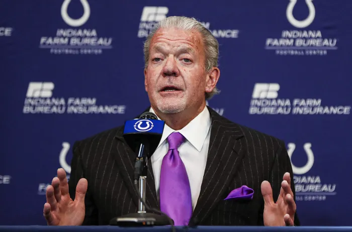 Jim Irsay speaking at a press conference