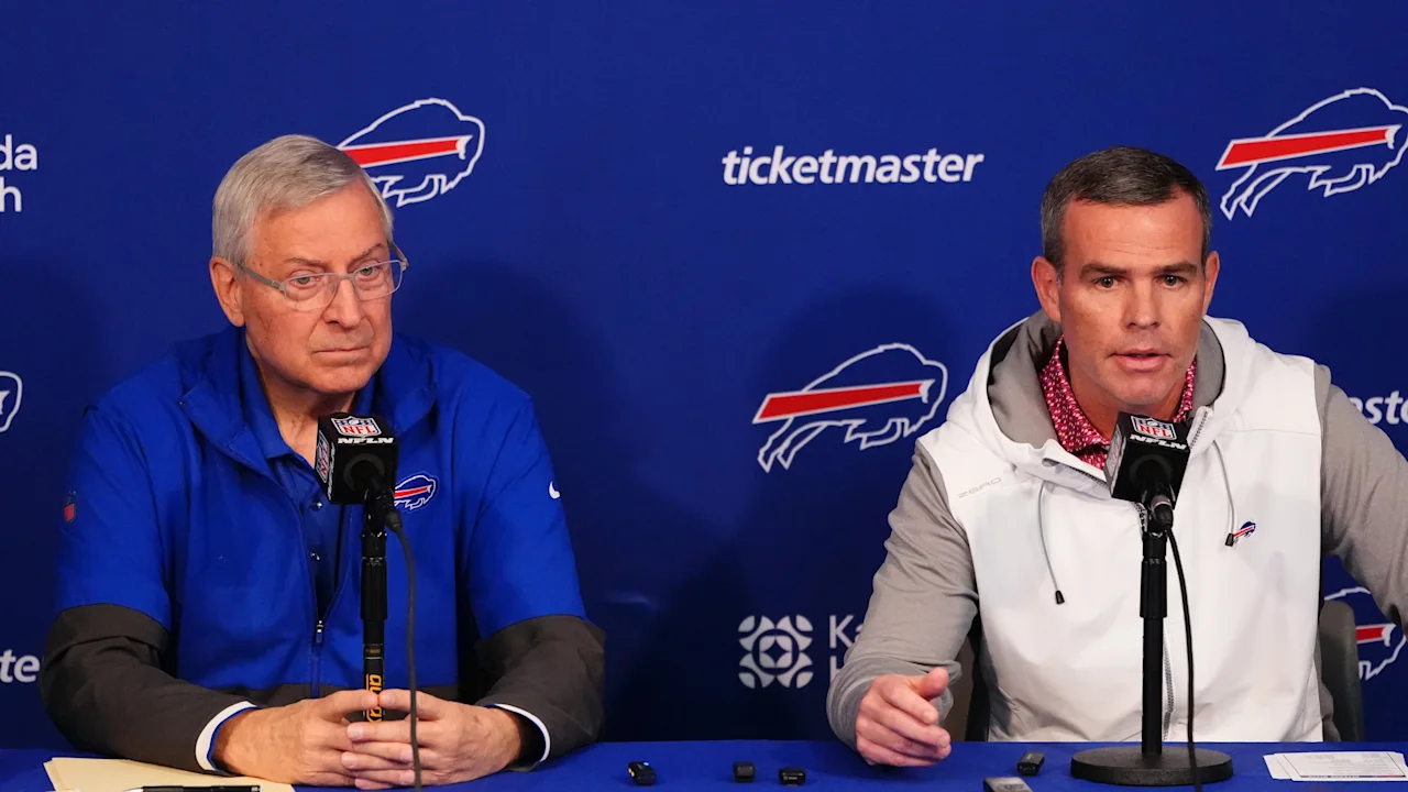 Terry Pegula and Brandon Beane at a Buffalo Bills press conference